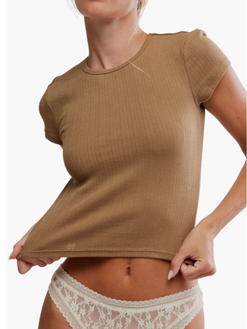 INTIMATELY BY FREE PEOPLE Wait A Minute Baby Tee Antique Bronze Size Small NWT